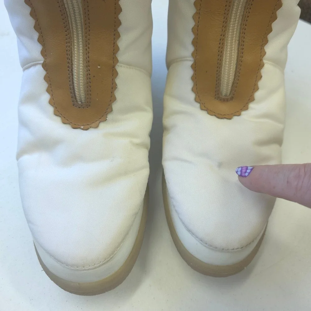 Tecnica Vintage Italian Snow Boots Faux Fur Trim Pastel White Leather Size 41